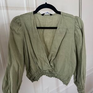 Zara Sage Green Wrap Blouse